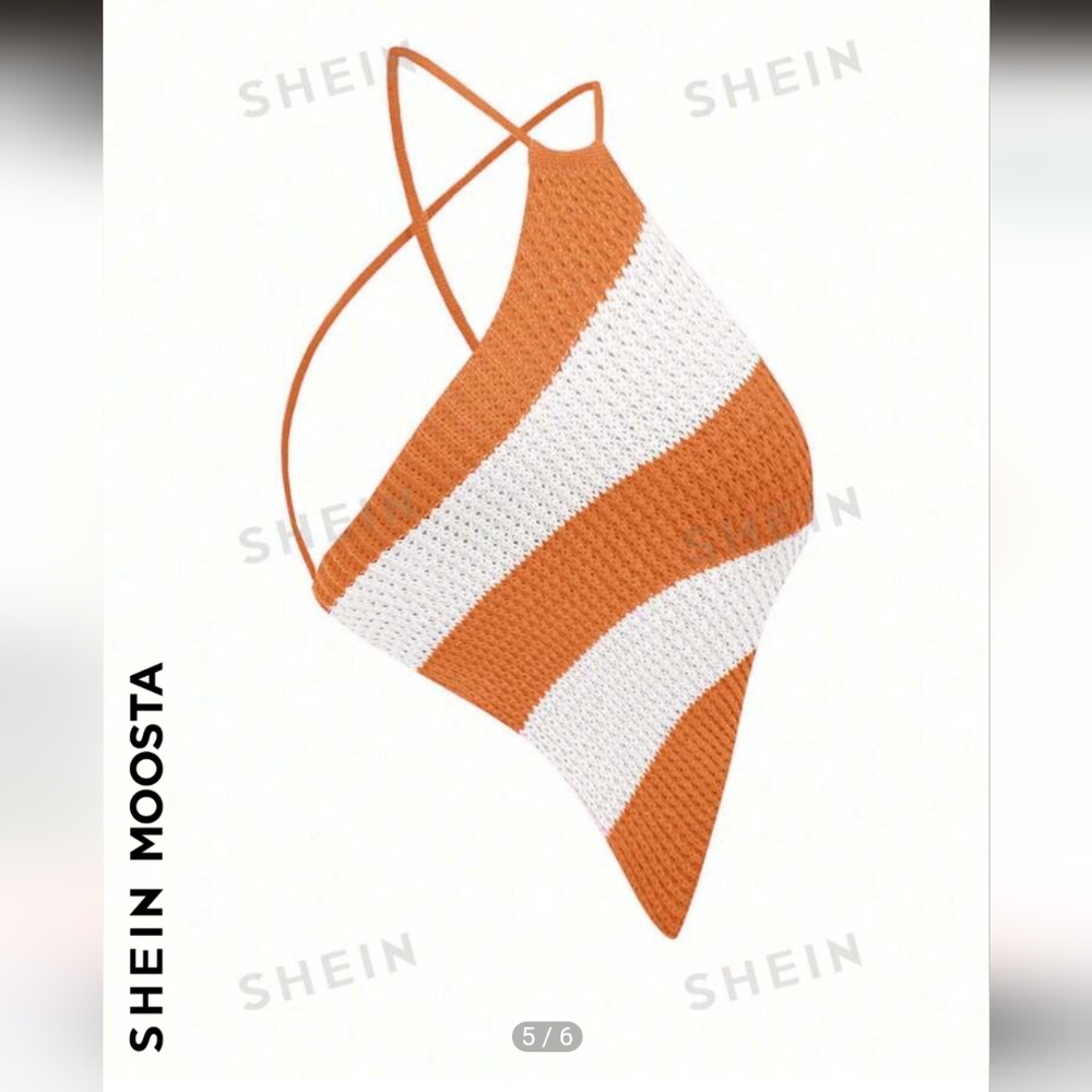 NWT Brand New SHEIN Privé Geo Print Halter Top - open back Orange/White, Size XL